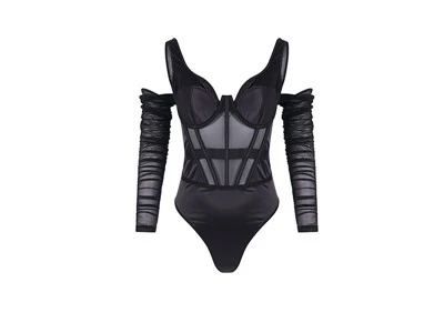 Black Corset Bodysuit Long Sleeve